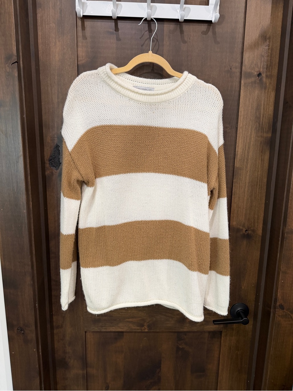 Women’s Striped Crewneck Sweater in Cream and Tan